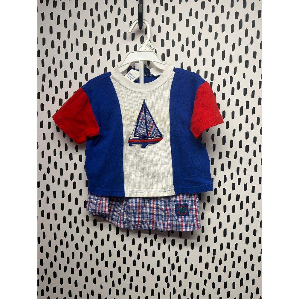 Vintage Samara 24 Months Baby Boys 2 Piece shorts and tshirt  Gingham sailboat